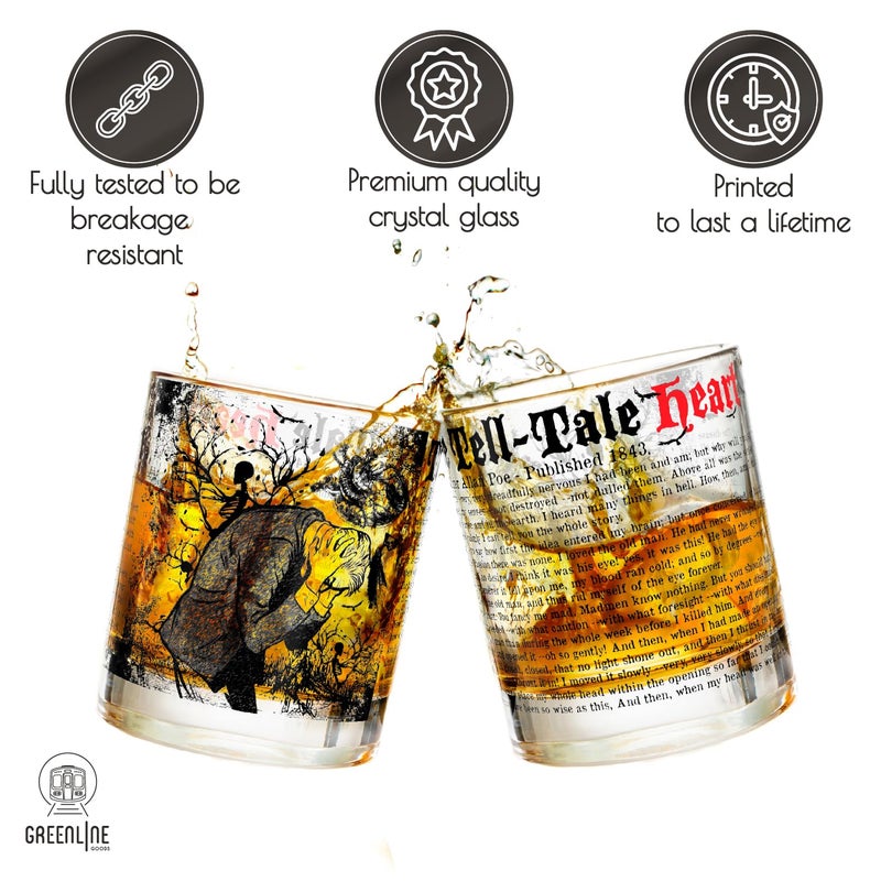 Greenline Goods Whiskey Glasses â€“ The TellTale Heart Edgar Allan Poe Glasses (Set of 2) | Literature Rocks Glass - Image 3